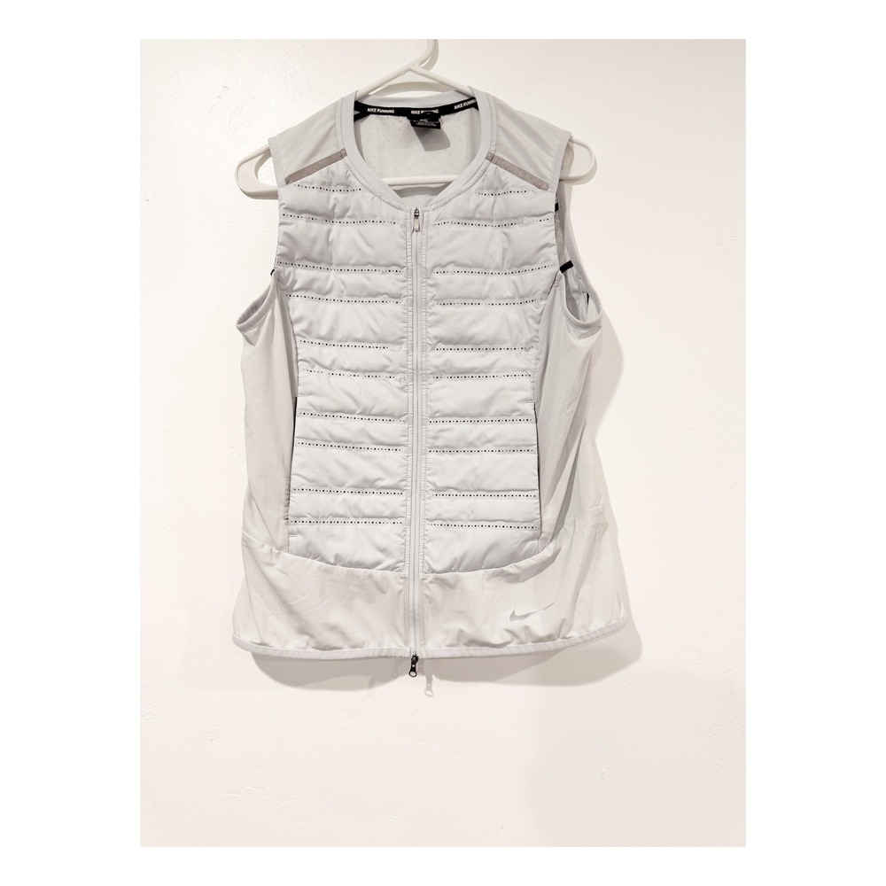 Nike Aeroloft Running Vest Womens Medium Grey Goose Down Puffer Reflective
